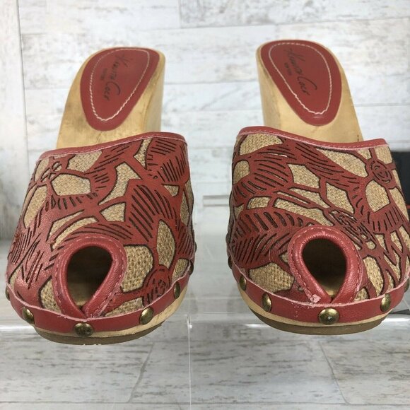 Kenneth Cole Womens Wooden Peep Toe Heels Platform Size 8 "Rare" Red/Burgandy‎ - Picture 4 of 12